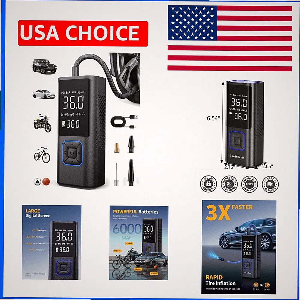 150PSI Cordless Air Compressor with Auto Shutoff - Ideal for Car and Bike Tires