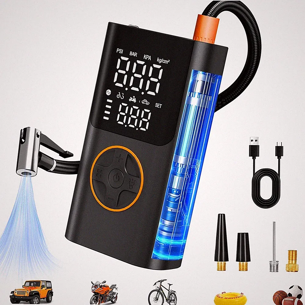 150PSI Portable Tire Inflator Air Pump w/ Power Bank LED for Car Bike SUV
