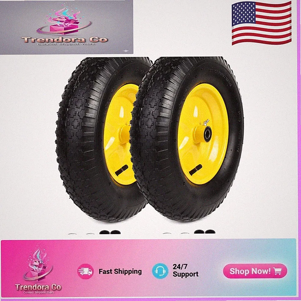 2-Pack 8" Pneumatic Tire Wheels - 16" Durable Set for Wheelbarrow & Garden Carts