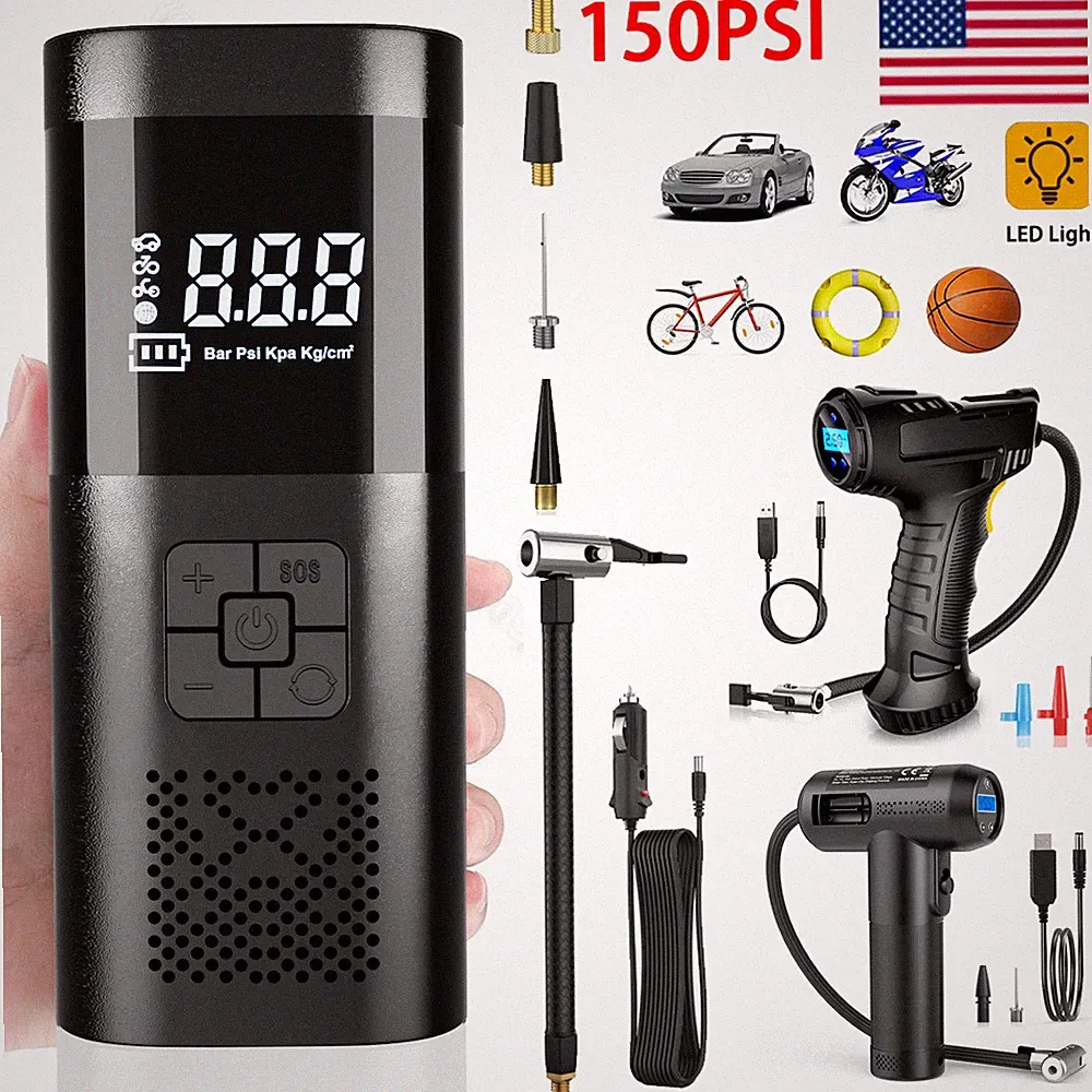 Car Air Compressor Tire Inflator For Moto Bike Tires Air Pump Cordless 150PSI US