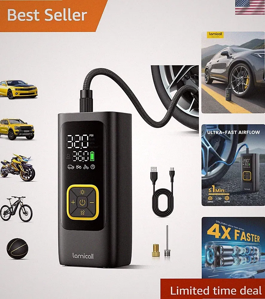 Car Tire Inflator Portable Air Compressor - [4X Faster][150 PSI] Bike Air Pum...