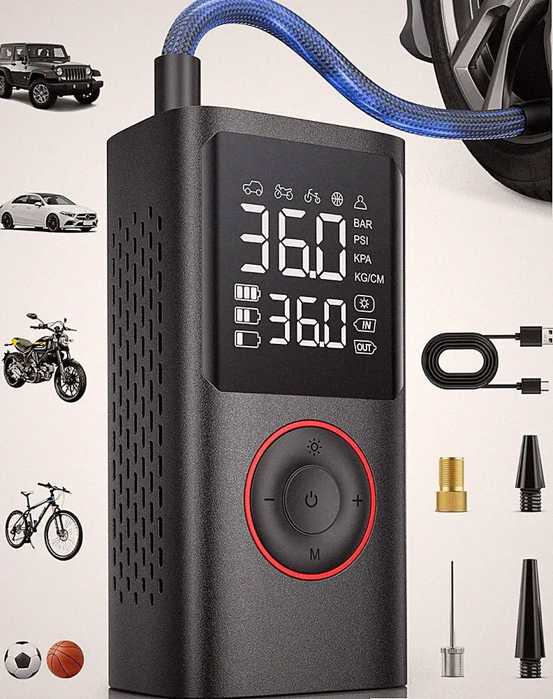 Cordless Tire Inflator and Battery Jumper Portable Air Compressor for Bike Ha...