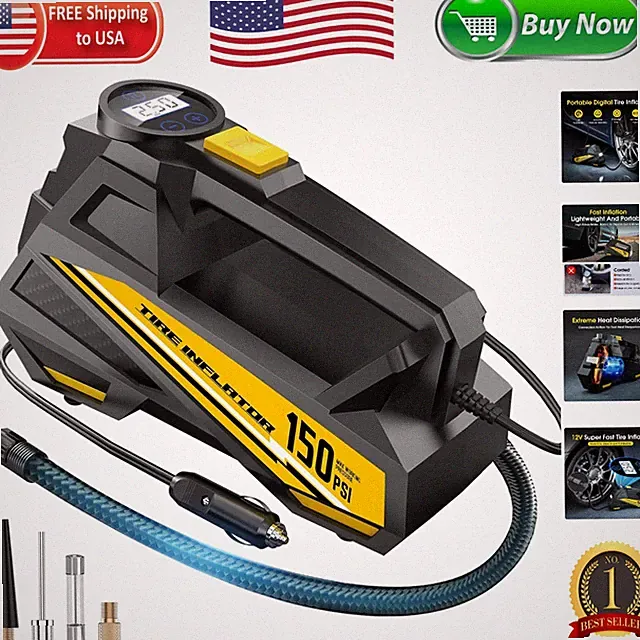 Effortless 12V Air Pump for Cars and Bikes – Fast 150PSI Inflation & LCD Gauge