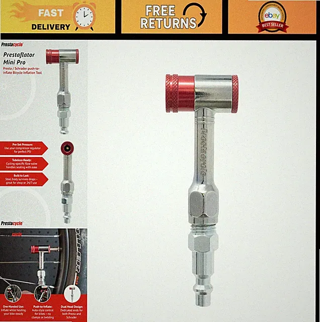 Mini Pro Bike Tire Inflator Head - Presta Push-to-Inflate Tool for Air Compresso