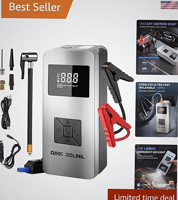 Portable 12V Automotive Jump Starter & 150PSI Tire Inflator for Cars & Bikes