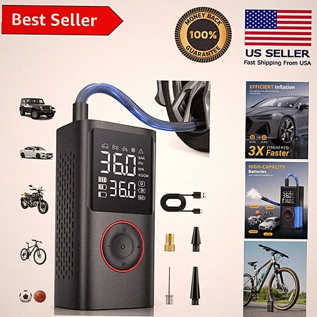 Portable Air Compressor with LED Light – Perfect for Cars, Bikes, and Balls