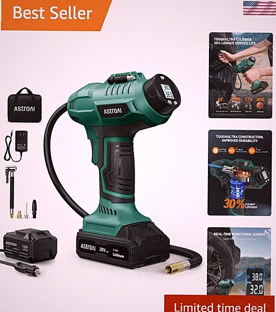 Portable Green Tire Inflator - 160PSI, Automatic Shut-off for Cars and Bikes