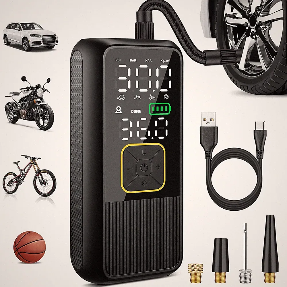 Portable Tire Inflator 150PSI Air Compressor with Digital Gauge for Cars & Bikes