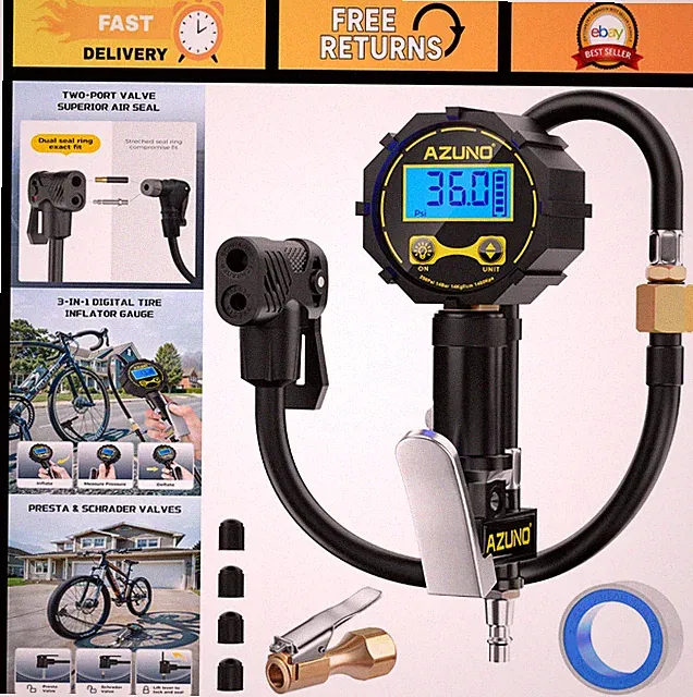 Presta Valve Adapter with Pressure Gauge, 200psi Dual-Port Pump for Bikes, Cars