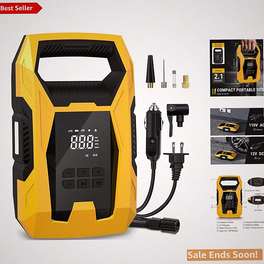 Quick Inflation Portable Air Compressor for Cars and Bikes - LED Display