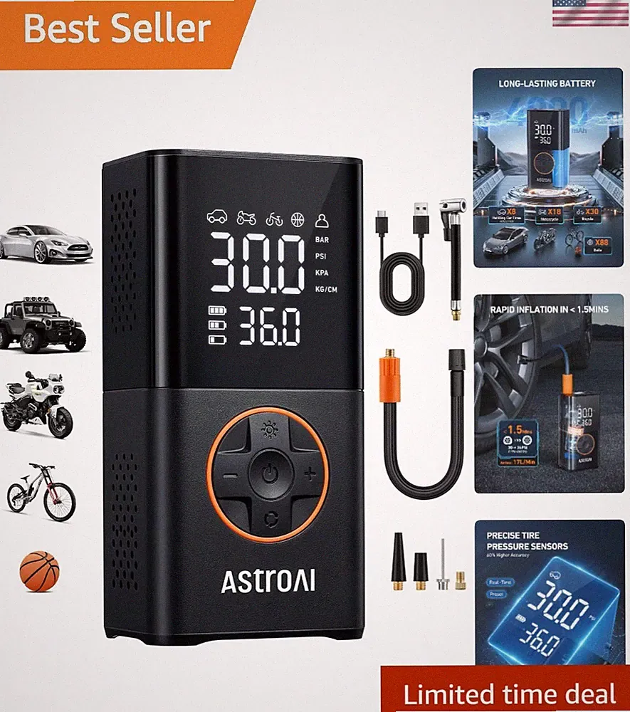 Tire Inflator Portable Air Compressor Cordless Mini Bike Pump- 150 PSI for Auto