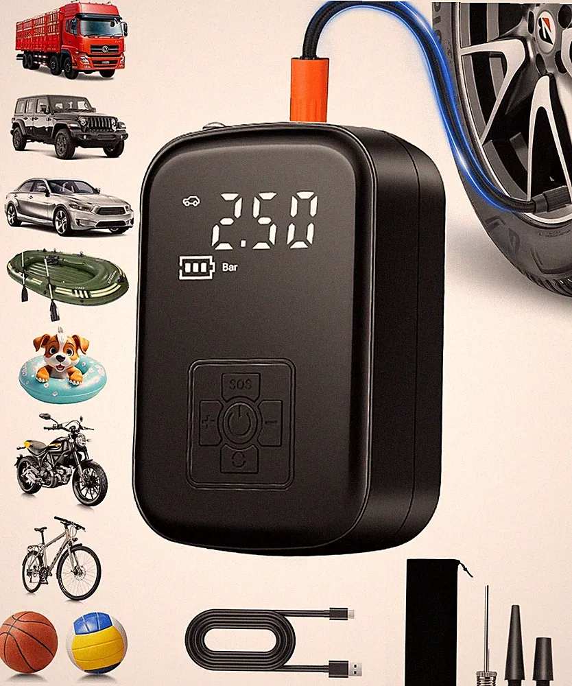 Tire Inflator Portable Air Compressor for Car, 150 PSI Cordless Mini Bike Tir...